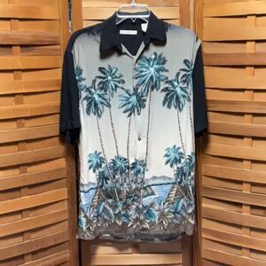 Moda Campia Black Tan Casual Button Down Shirt Tropical Men S Rayon Hawaiian